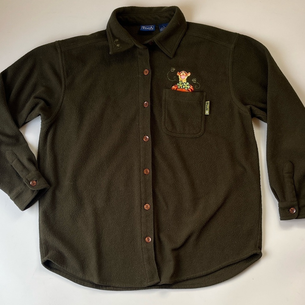 Vintage Disney Winnie the Pooh Tigger Embroidered Fleece Shacket Green Large